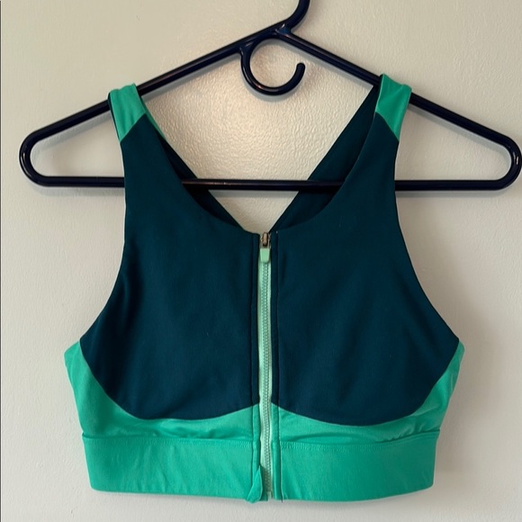 Fabletics No-Bounce Sports Bra Zip-Up Size Medium Green High Impact - Picture 2 of 11
